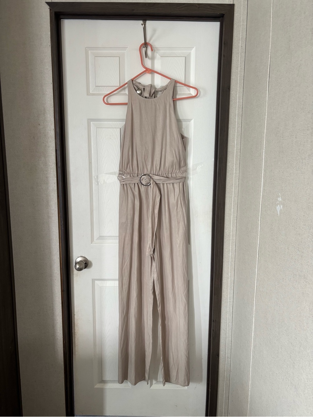 Zara Light Beige Halter Jumpsuit with Ring Belt